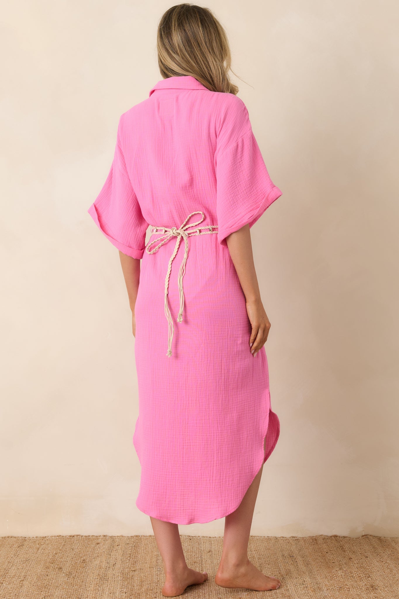 Paradisa St. Augustine Pink Cotton Belted Shirt Dress (RESTOCK JUNE)