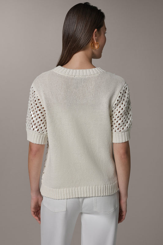 SHORT SLEEVE PEARL SEQUIN SWEATER