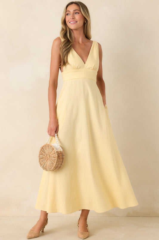 MINKPINK Kaia Butter Yellow Linen Blend Maxi Dress