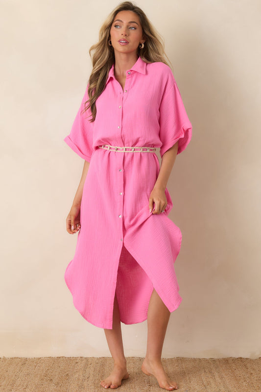 Paradisa St. Augustine Pink Cotton Belted Shirt Dress (RESTOCK JUNE)