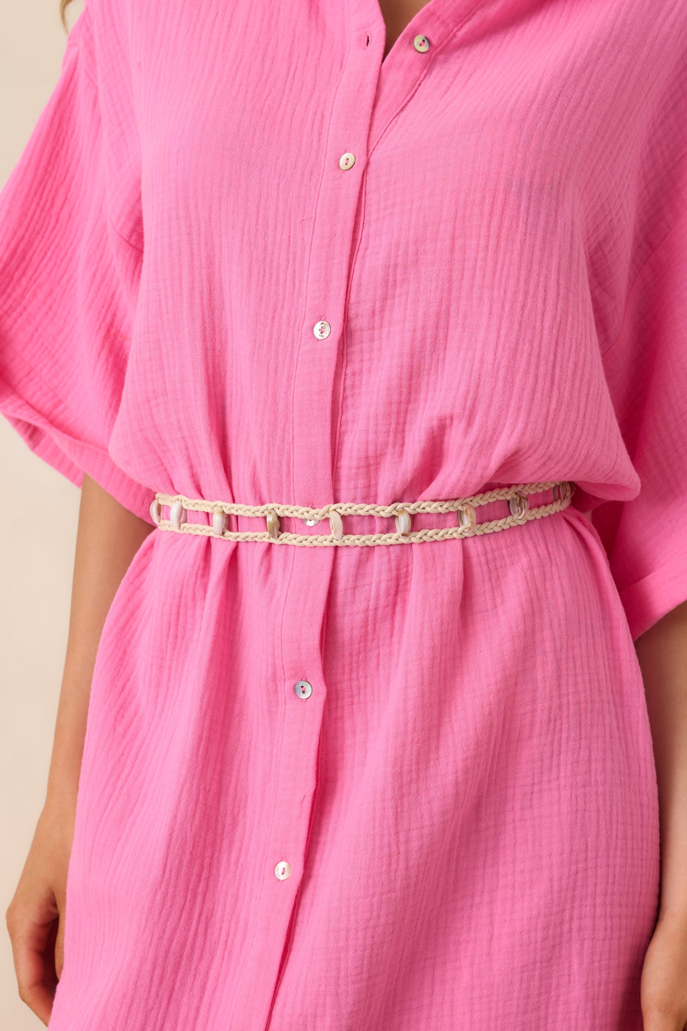 Paradisa St. Augustine Pink Cotton Belted Shirt Dress (RESTOCK JUNE)