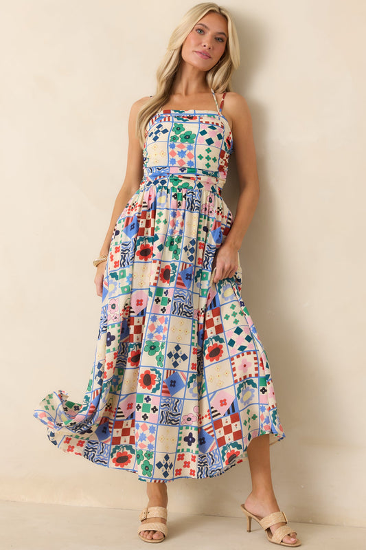 FRNCH Hippuris Multi Patchwork Print Sleeveless Maxi Dress