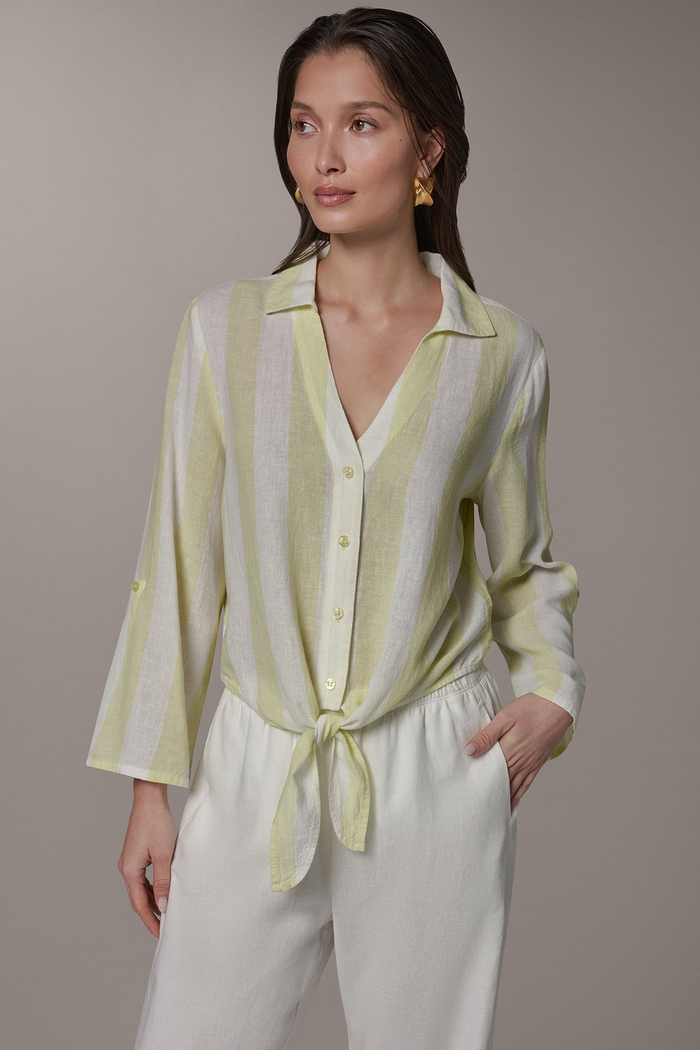LONG SLEEVE TIE-FRONT BLOUSE