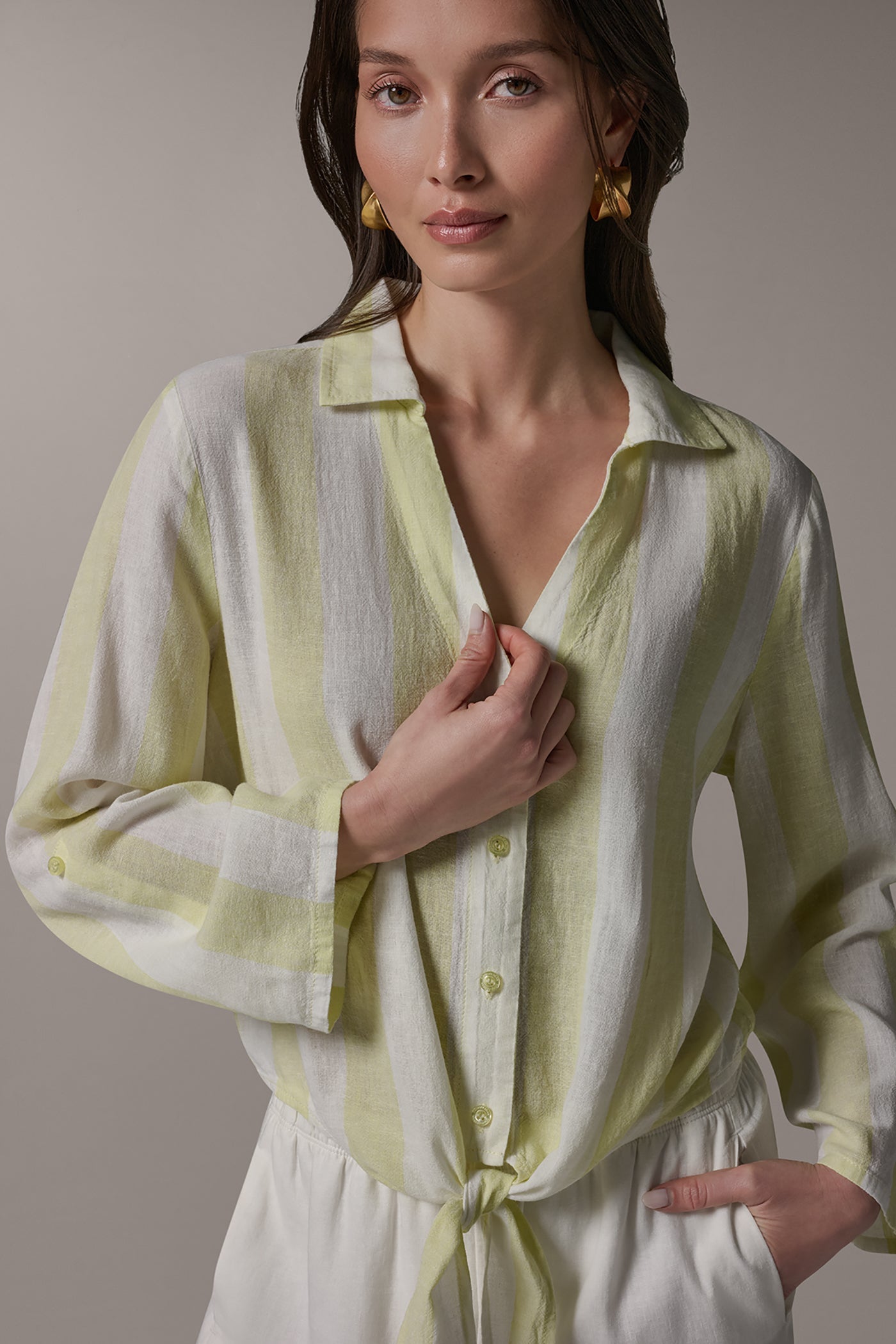 LONG SLEEVE TIE-FRONT BLOUSE