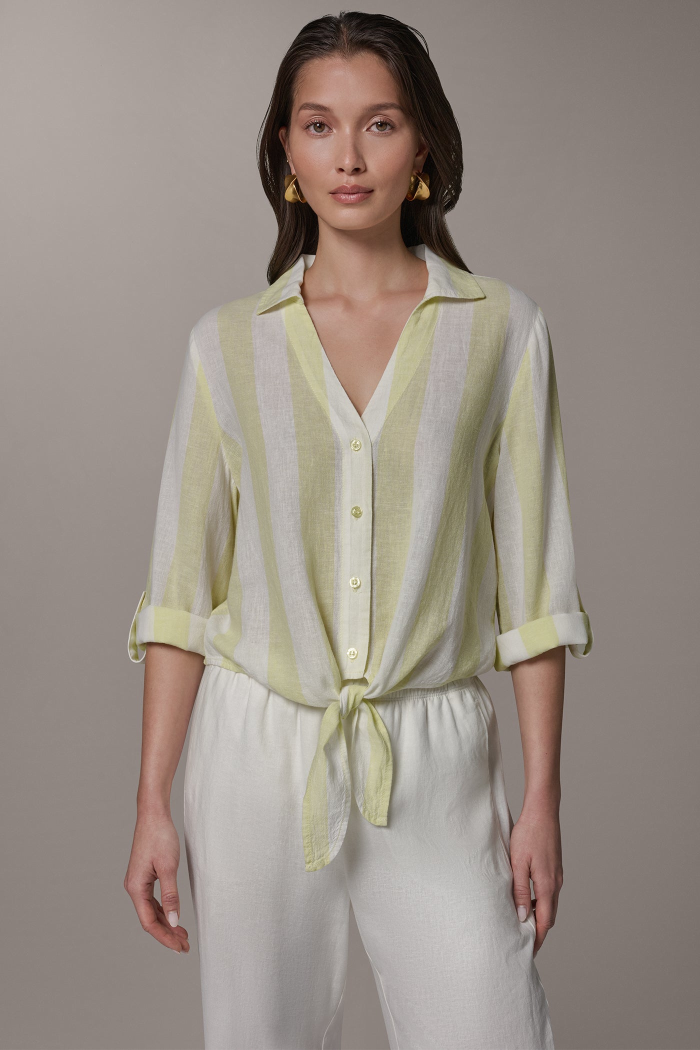 LONG SLEEVE TIE-FRONT BLOUSE