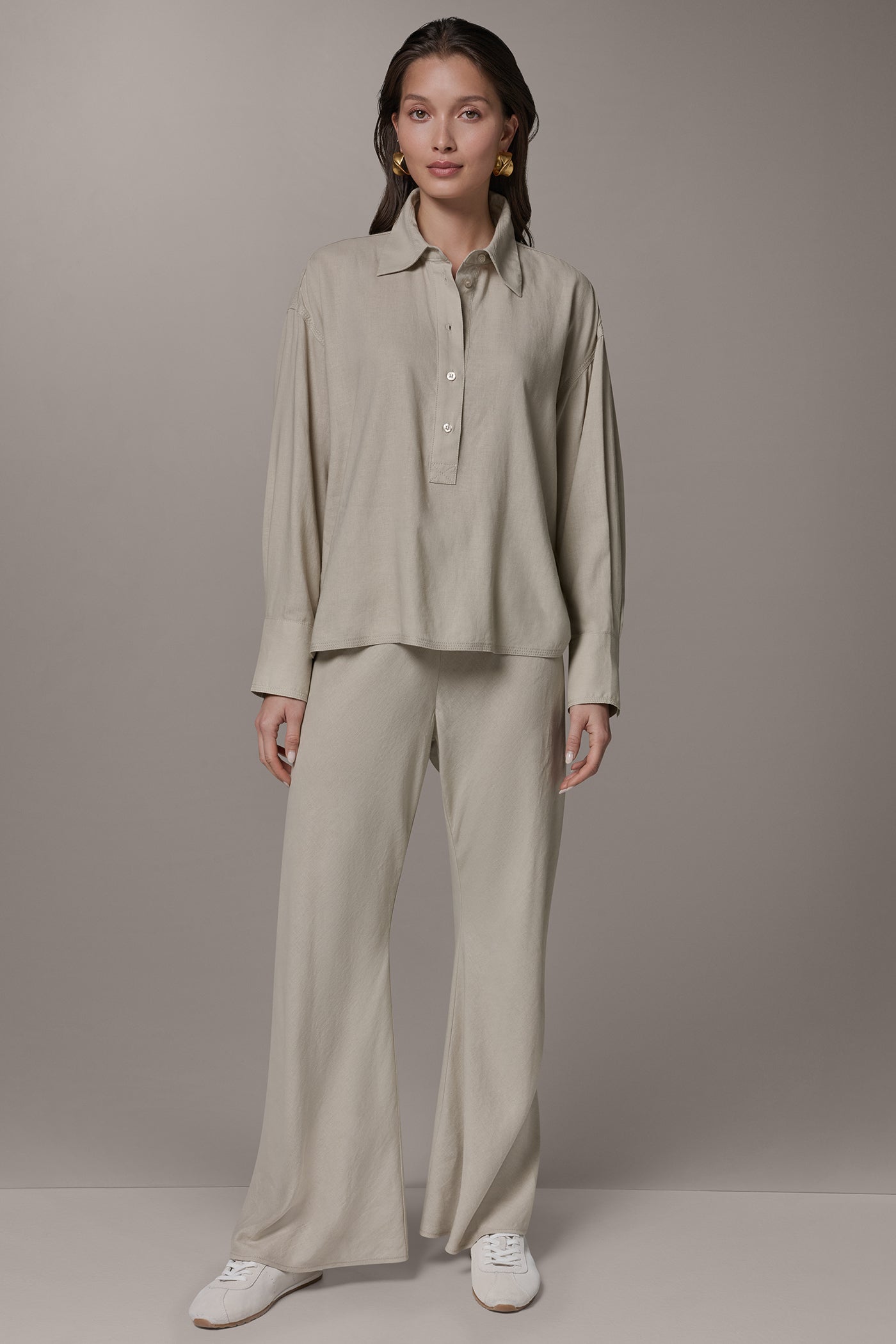 LONG SLEEVE HALF BUTTON BLOUSE