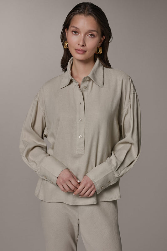 LONG SLEEVE HALF BUTTON BLOUSE