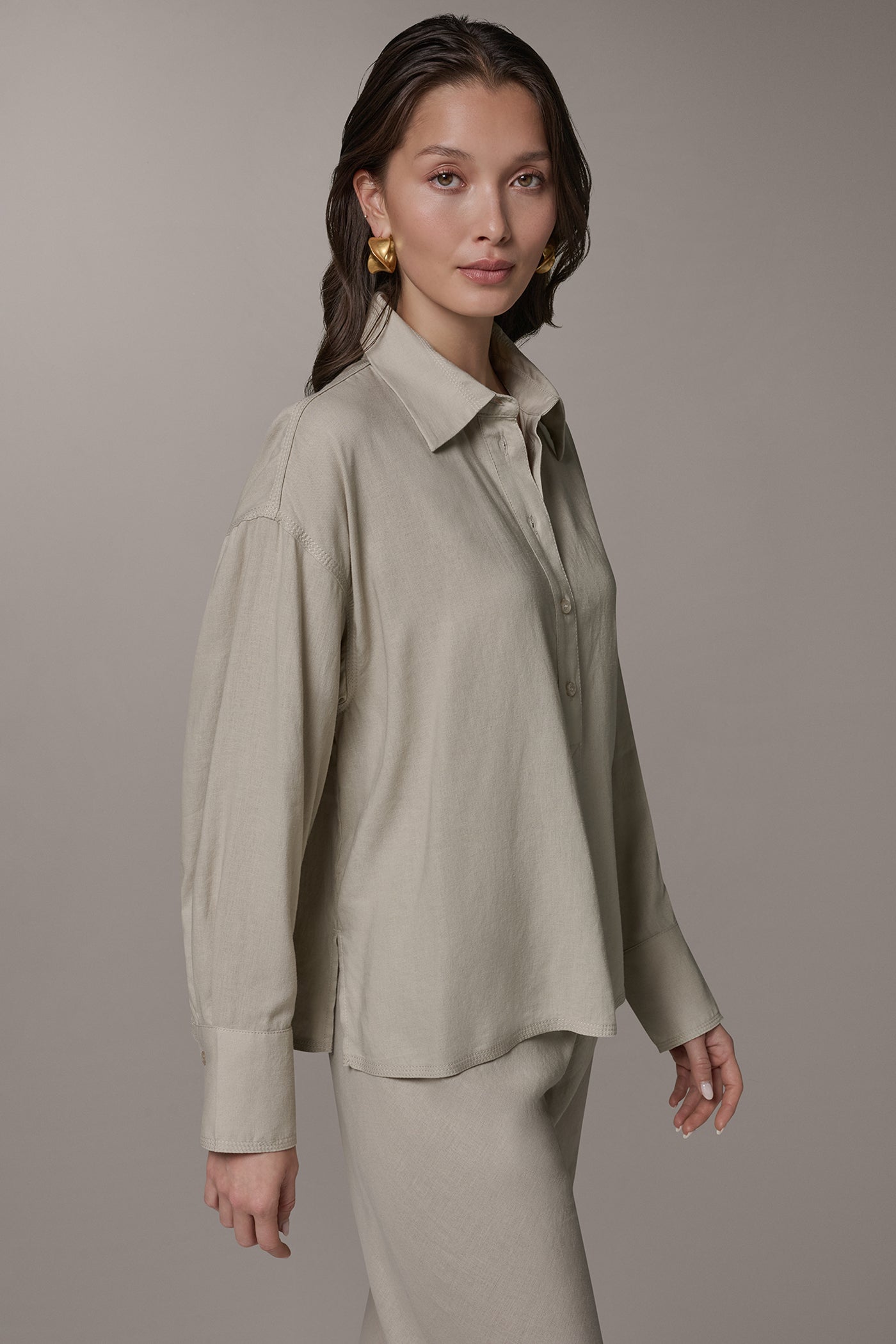 LONG SLEEVE HALF BUTTON BLOUSE