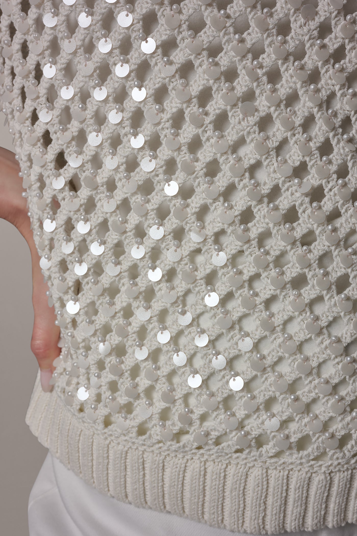SHORT SLEEVE PEARL SEQUIN SWEATER